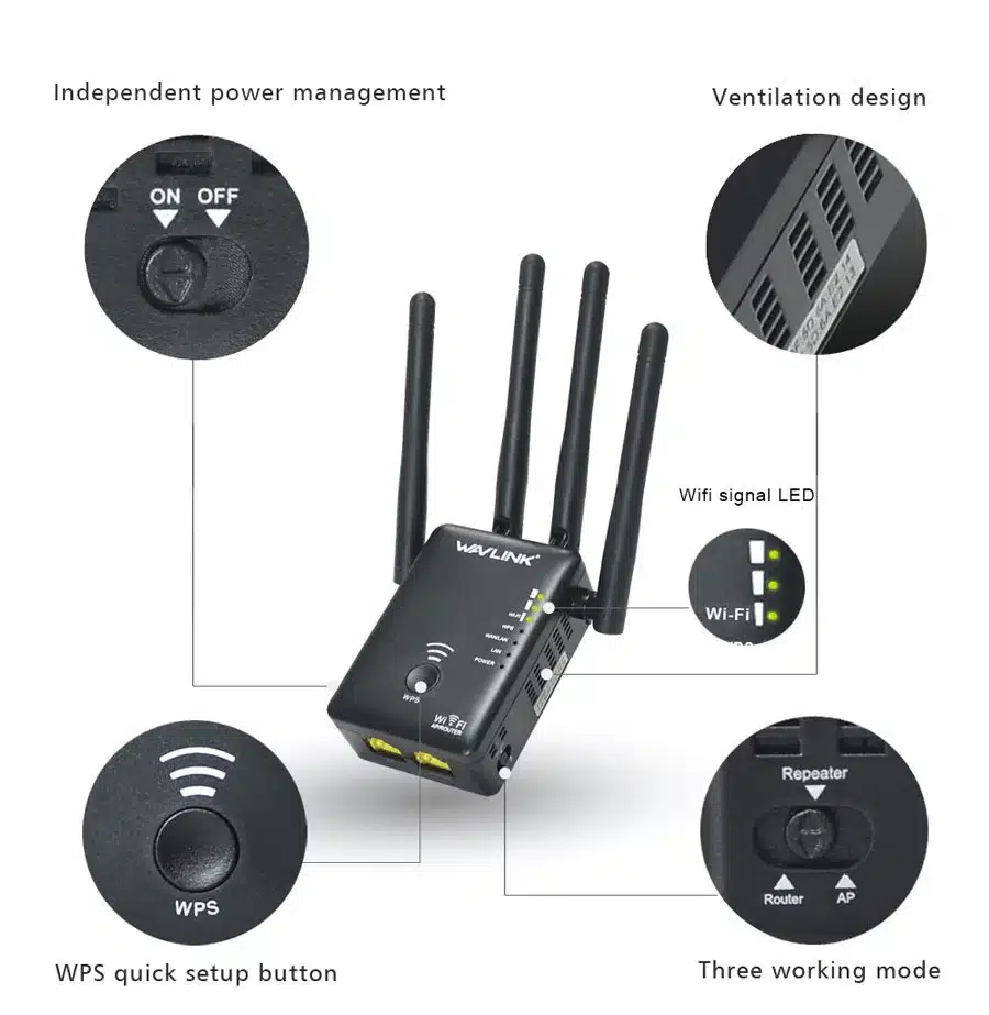 Wavlink AC1200 WIFI Repeater/Router/Access point Wireless Wi-Fi Range Extender wifi signal amplifier with External Antennas Hot 12