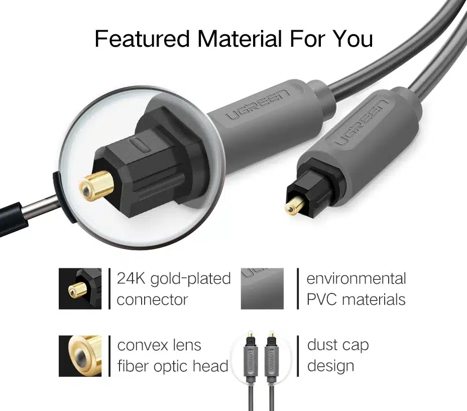 Ugreen Digital Optical Audio Cable Toslink Gold Plated 1m 2m 3m SPDIF Coaxial Cable for Blu-ray CD DVD Player Xbox 360 PS3 AV TV 13