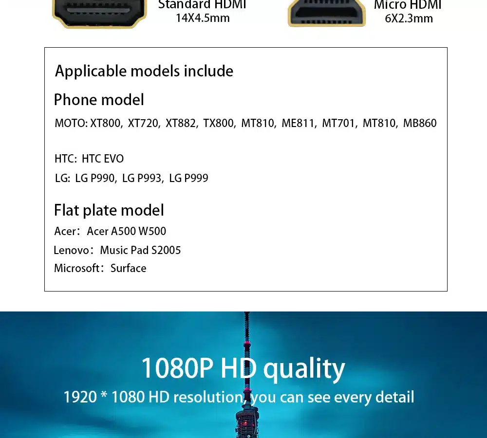 FSU Micro HDMI Male to HDMI D type Female Adapter Cable Convertor 1080P 5