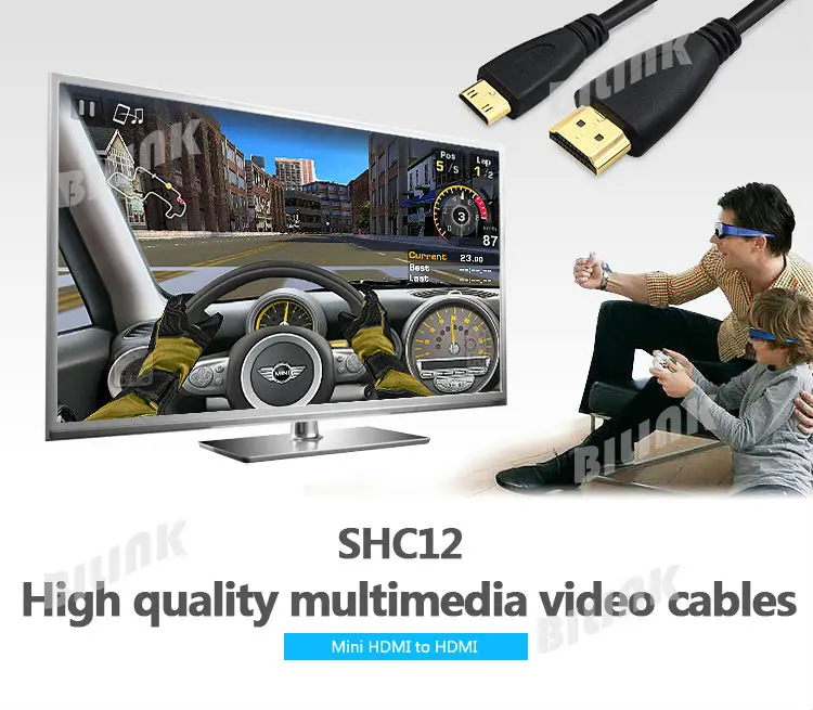 1M,1.5m,2M,3M High speed Gold Plated HDMI TO MINI HDMI Plug Male-Male HDMI Cable 1.4 Version 1080p 3D for TABLETS DVD 1