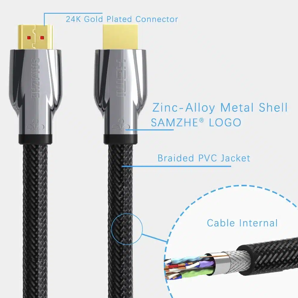 SAMZHE 4K HDMI 2.0 Cable HDMI to HDMI Cable HDMI Ethernet Cable for PS3 Projector HD LCD Apple TV Computer laptop 24
