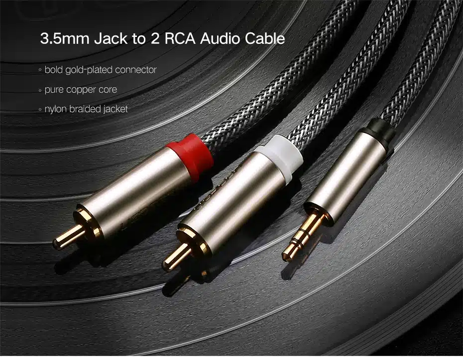 Ugreen RCA Audio Cable 2RCA Male to 3.5mm Jack to 2 RCA AUX Cable Nylon Braided Splitter Cable for Home Theater iPhone Headphone 5