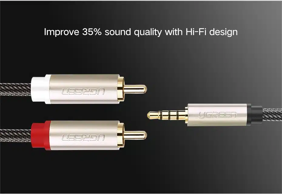 Ugreen RCA Audio Cable 2RCA Male to 3.5mm Jack to 2 RCA AUX Cable Nylon Braided Splitter Cable for Home Theater iPhone Headphone 6