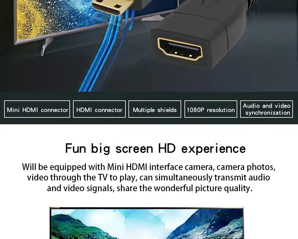 FSU Mini HDMI Male to HDMI Female Adapter Cable Convertor 1080P 15