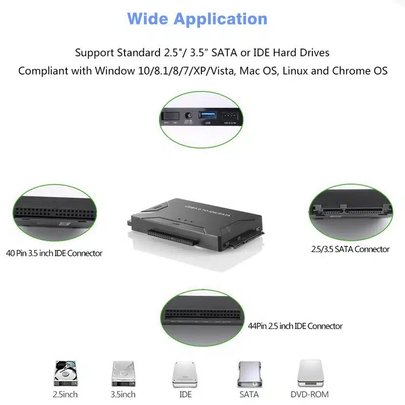 USB 3.0 to SATA IDE ATA Data Adapter 3 in 1 for PC Laptop 2.5" 3.5" HDD Hard Disk Driver With Power 13