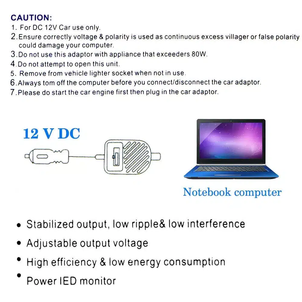Universal 80W DC USB Port LED Auto Car Charger Adjustable Power Supply Adapter Set 8 Detachable Plugs For Laptop Notebook 14