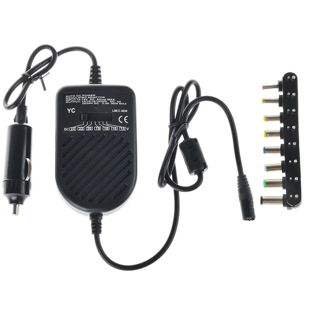 Universal 80W DC USB Port LED Auto Car Charger Adjustable Power Supply Adapter Set 8 Detachable Plugs For Laptop Notebook 18