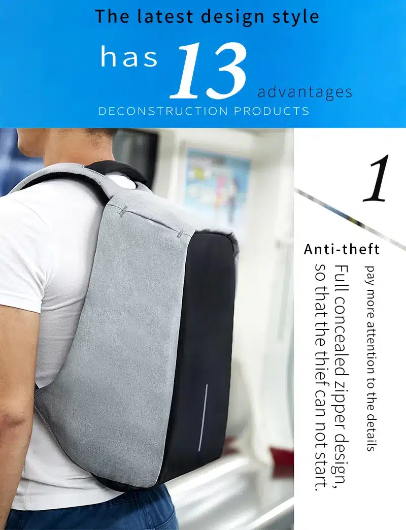 KALIDI USB Charge Laptop Bag for Mackbook 13.3-15.6 inch Notebook Bag Waterproof Anti Theft Laptop Backpack for Men School Bag 7