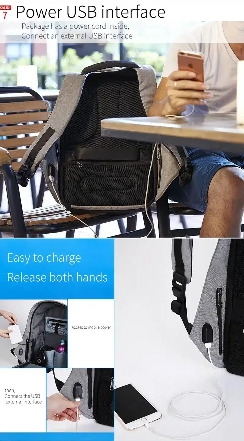 KALIDI USB Charge Laptop Bag for Mackbook 13.3-15.6 inch Notebook Bag Waterproof Anti Theft Laptop Backpack for Men School Bag 13