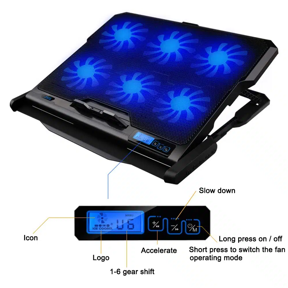 ICE COOREL Laptop cooler 2 USB Ports and Six cooling Fan laptop cooling pad Notebook stand For 12-15.6 inch fixture for laptop 6