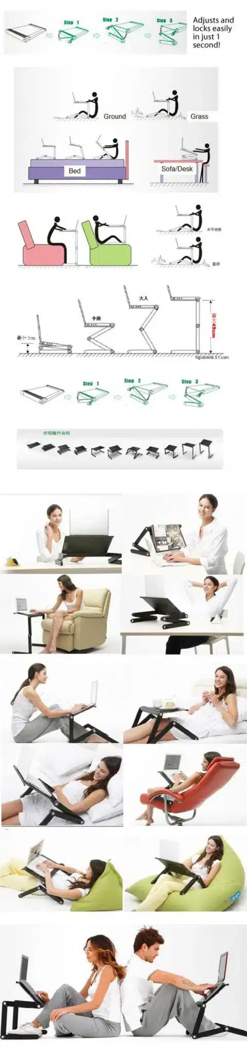 Multi Functional Ergonomic mobile laptop table stand for bed Portable sofa laptop table foldable notebook Desk with mouse pad 11
