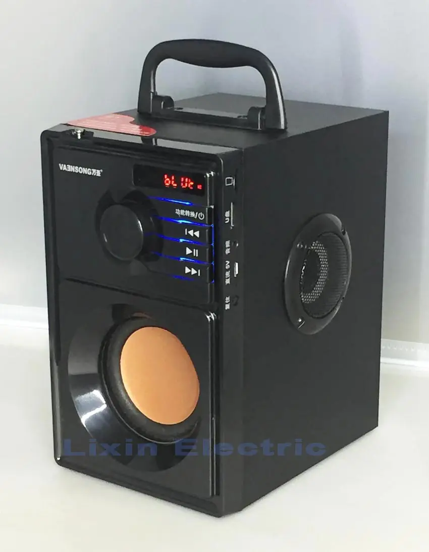 VAENSONG Stereo Wooden Subwoofer Bluetooth Speaker FM Radio Portable Speakers Mp3 Play Super Bass Loudspeaker computer Column 1