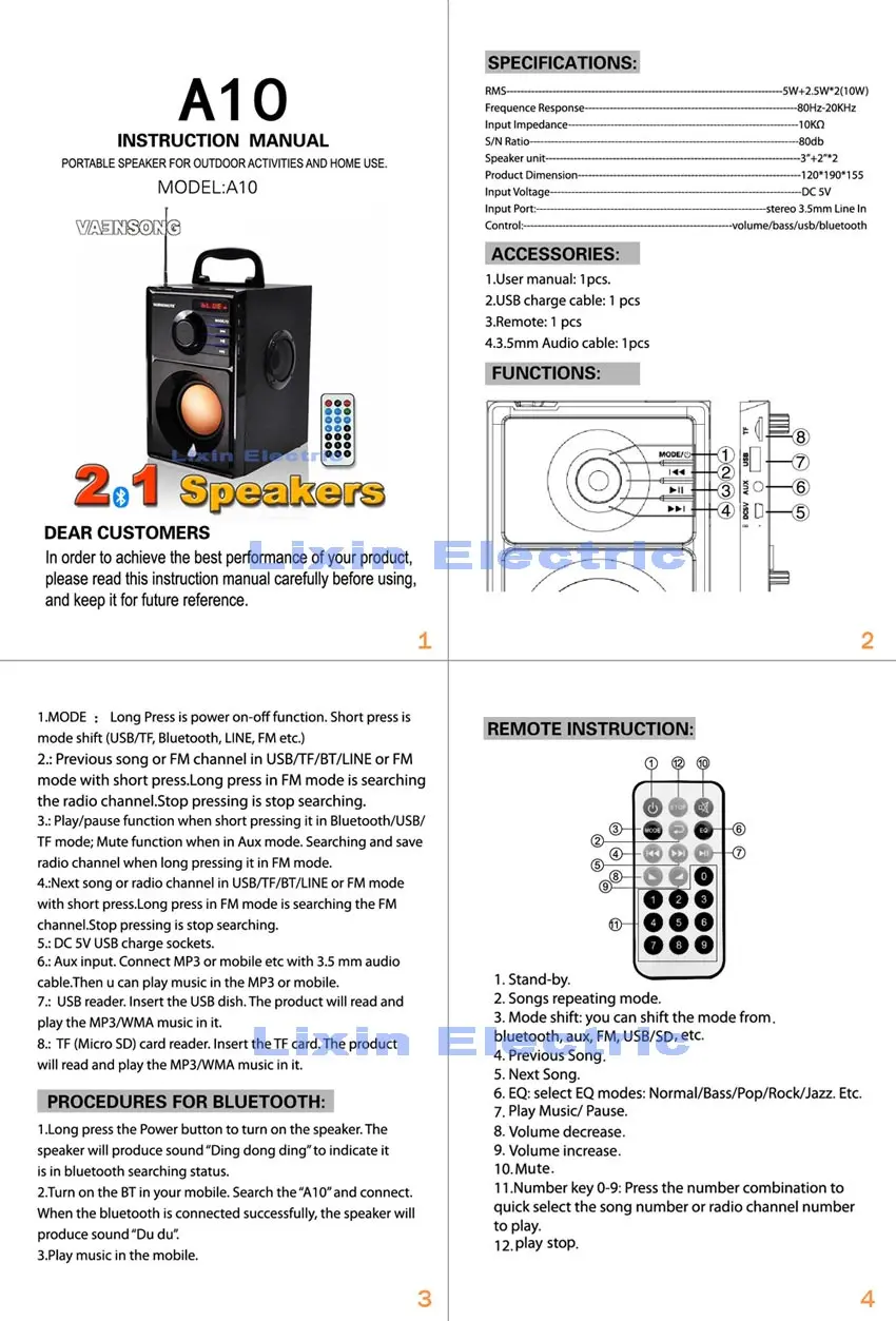 VAENSONG Stereo Wooden Subwoofer Bluetooth Speaker FM Radio Portable Speakers Mp3 Play Super Bass Loudspeaker computer Column 26