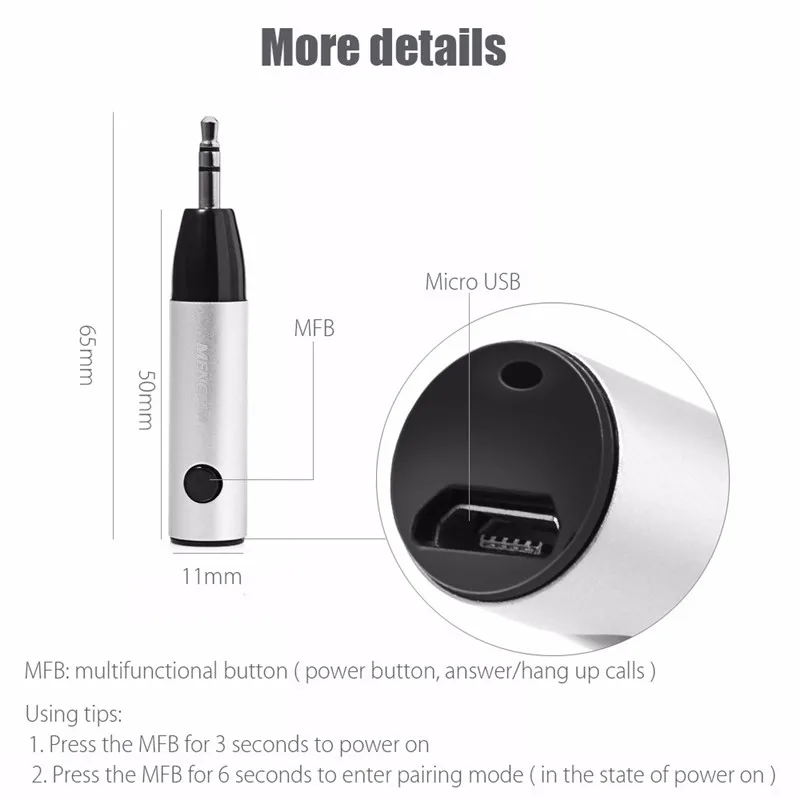 ihens5 Mini Music Receiver Adapter 3.5mm Jack AUX Audio Wireless Bluetooth Car Kit Handsfree with Mic for Headphones Speaker 14