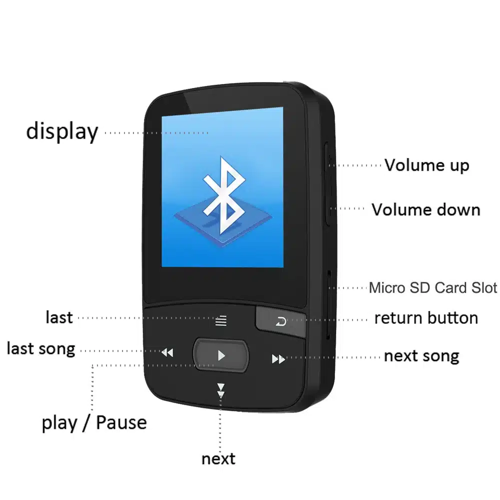 Original MP3 Player Bluetooth 16GB Clip MP3 Sport Running 1.5" Screen with FM Support micro sd card MP3 HIFI Music Player RUIZU 19