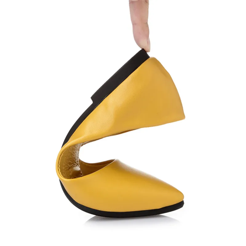 MVVJKE Lady shoes loafers soft leather pointed toe heel dance slip-ons flats spring breathable yellow black grey plus size 41 2
