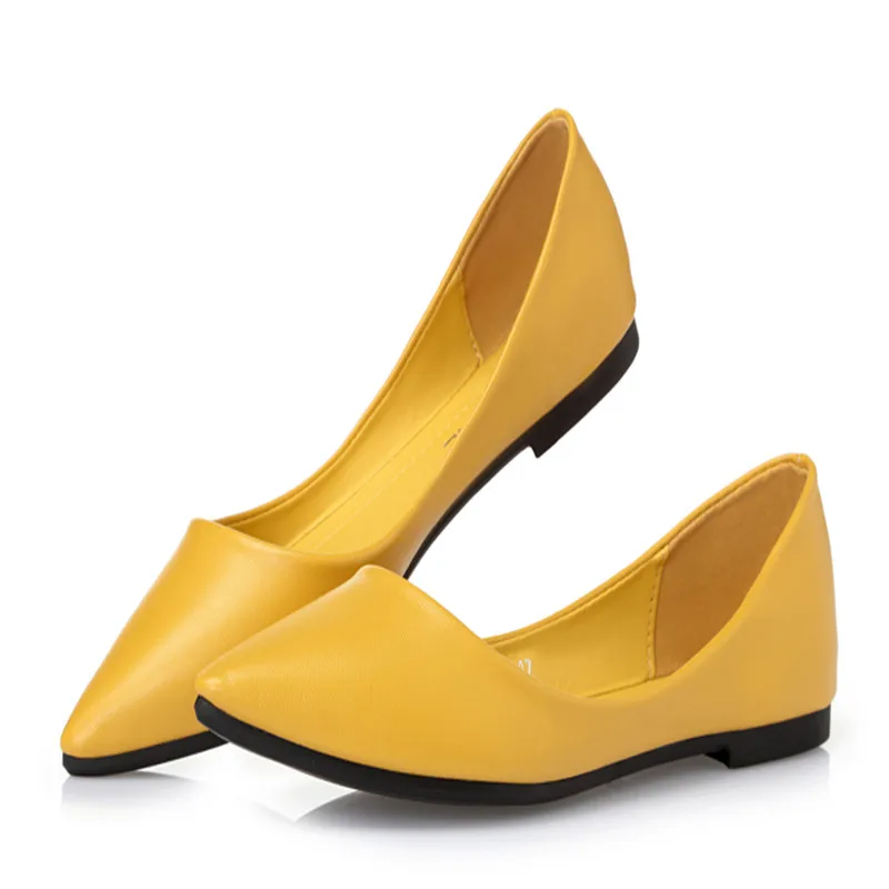 MVVJKE Lady shoes loafers soft leather pointed toe heel dance slip-ons flats spring breathable yellow black grey plus size 41 4