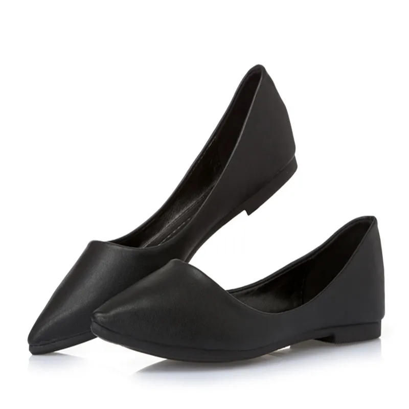 MVVJKE Lady shoes loafers soft leather pointed toe heel dance slip-ons flats spring breathable yellow black grey plus size 41 5