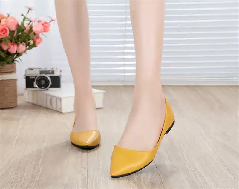 MVVJKE Lady shoes loafers soft leather pointed toe heel dance slip-ons flats spring breathable yellow black grey plus size 41 9