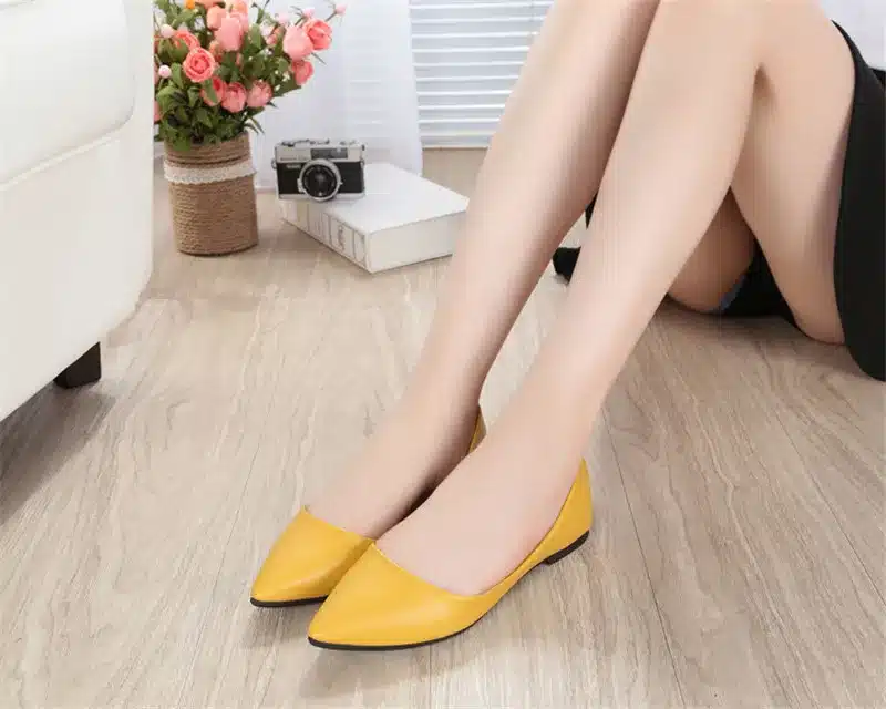 MVVJKE Lady shoes loafers soft leather pointed toe heel dance slip-ons flats spring breathable yellow black grey plus size 41 10