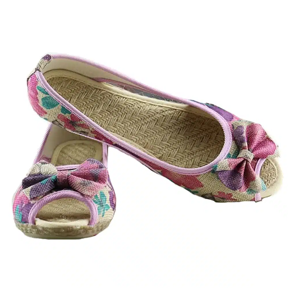 Vintage Women Flats Summer New Soft Canvas Embroidery Shoes Casual Slip On Bow Dance Flat Sandals For Woman Zapatos Mujer 16