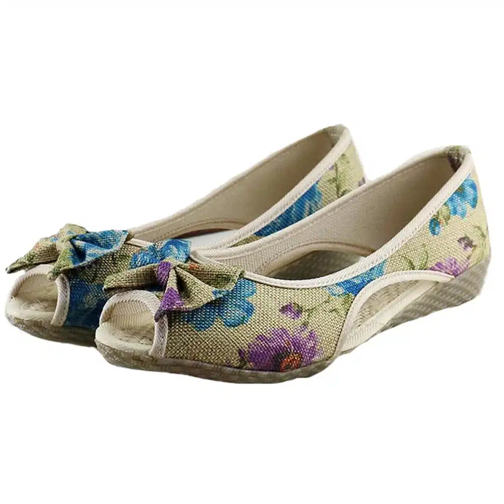 Vintage Women Flats Summer New Soft Canvas Embroidery Shoes Casual Slip On Bow Dance Flat Sandals For Woman Zapatos Mujer 18