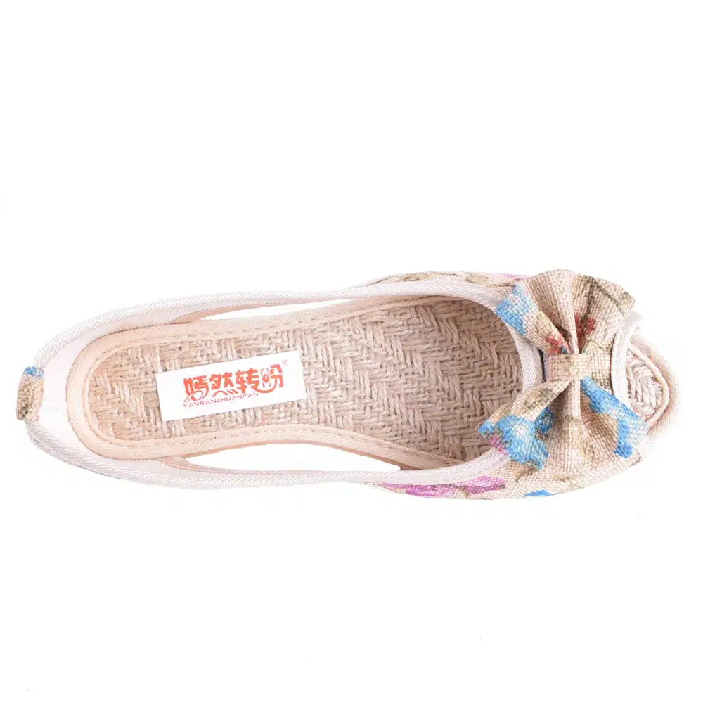 Vintage Women Flats Summer New Soft Canvas Embroidery Shoes Casual Slip On Bow Dance Flat Sandals For Woman Zapatos Mujer 22