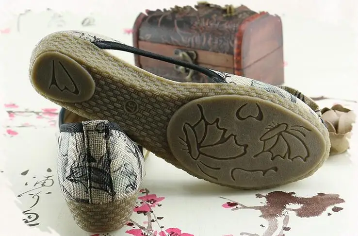 Vintage Women Flats Summer New Soft Canvas Embroidery Shoes Casual Slip On Bow Dance Flat Sandals For Woman Zapatos Mujer 37