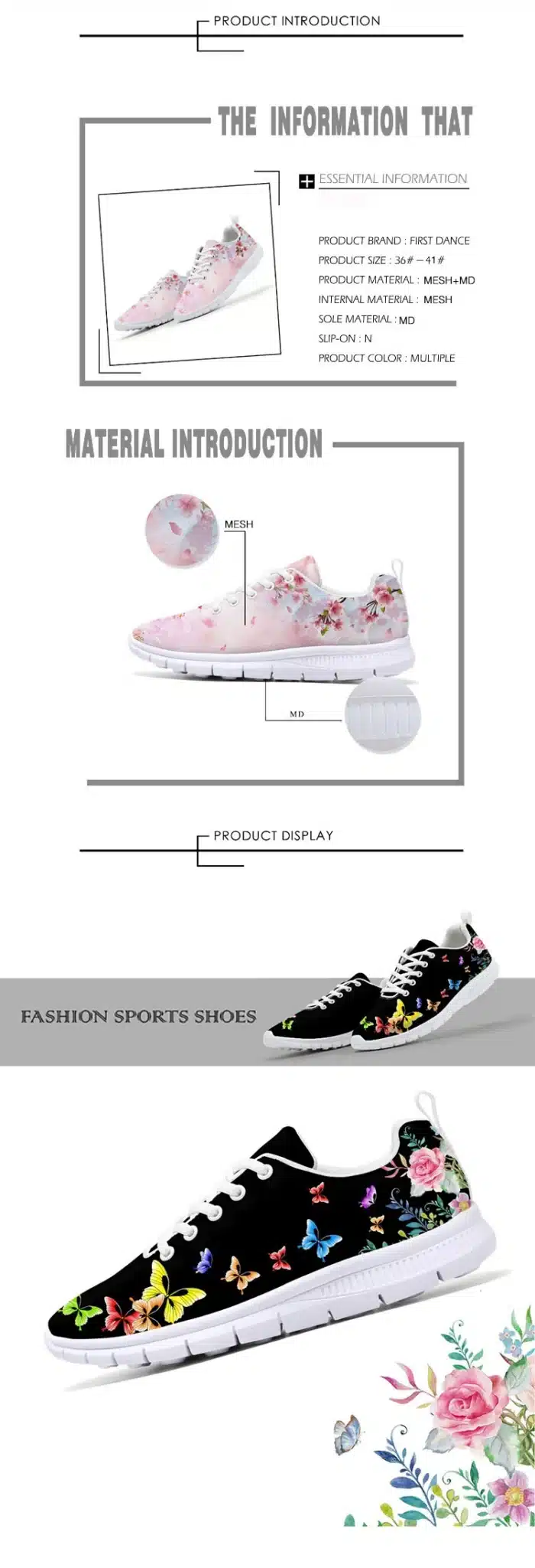 FIRST DANCE Custom Print Womens Casual Shoes Summer Female Flower Pattern Womens Vulcanize Shoes Floral Pink Women Casual Shoes 5