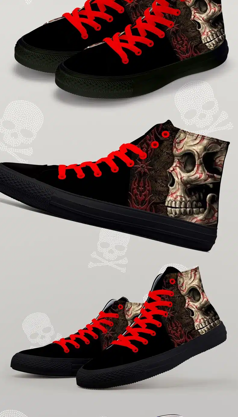 FIRST DANCE Punk Nice Skull Men Black Shoes Classic Canvas Men Casual Shoes Fashion High Top Shoes Men Printed Canvas Sneakers 10