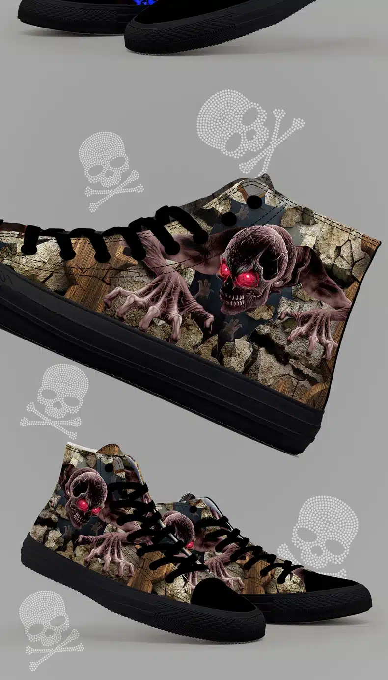 FIRST DANCE Punk Nice Skull Men Black Shoes Classic Canvas Men Casual Shoes Fashion High Top Shoes Men Printed Canvas Sneakers 12