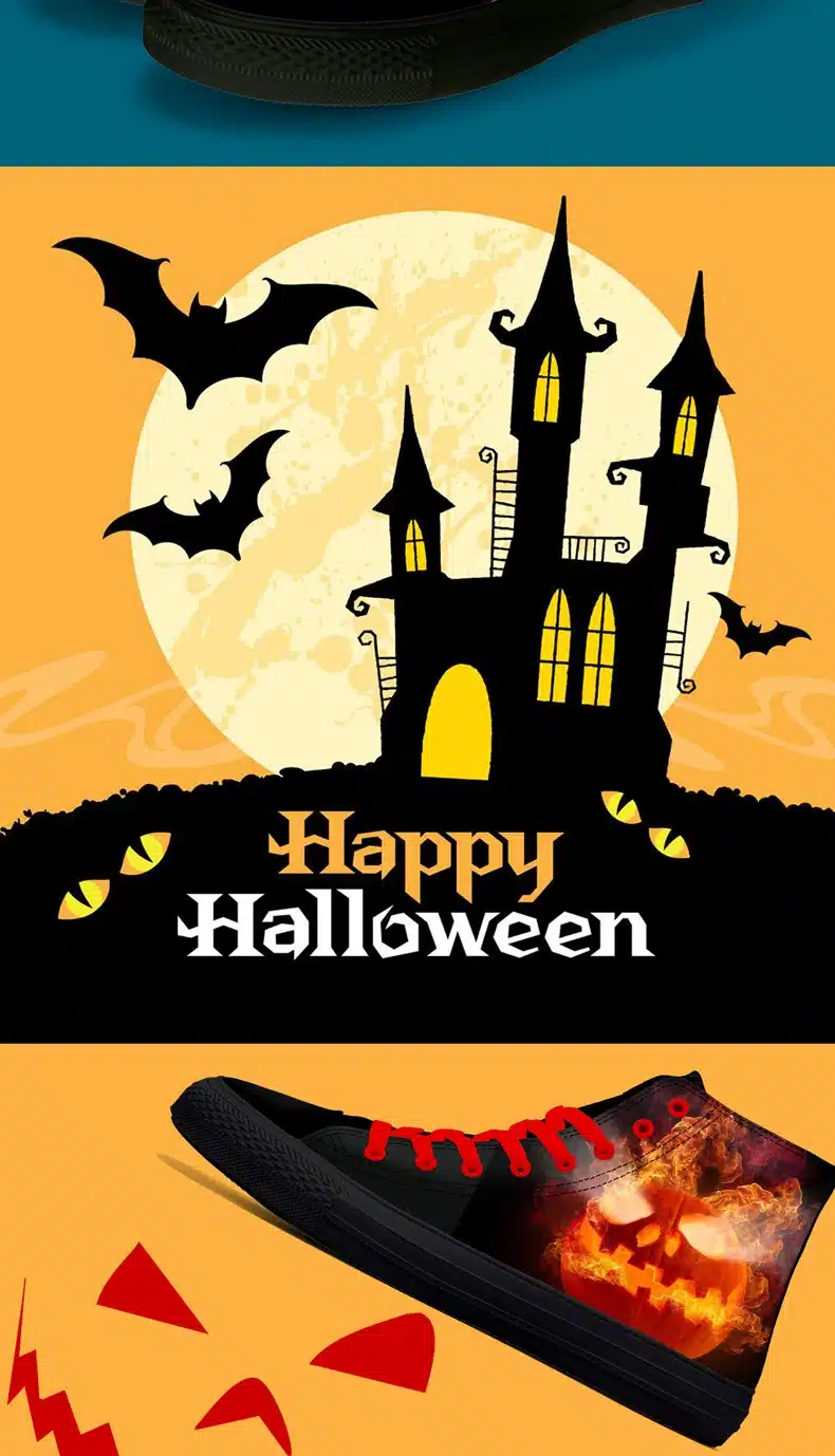 FIRST DANCE Halloween Casual High Top Blue Classic Canvas Shoes Men Nice Fashion Pumpkin 3D Printed Black Toe Shoes Men Sneakers 10