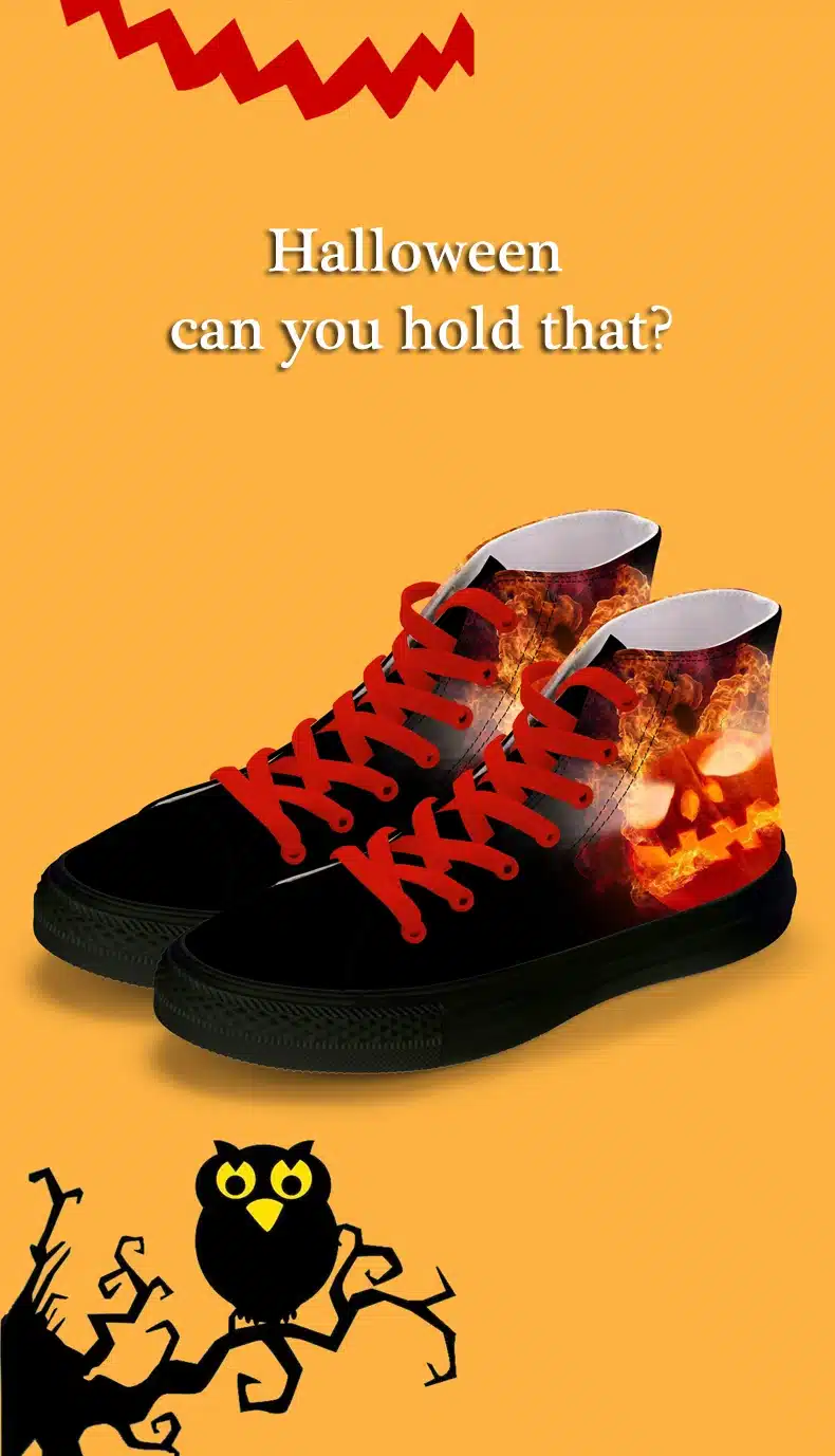 FIRST DANCE Halloween Casual High Top Blue Classic Canvas Shoes Men Nice Fashion Pumpkin 3D Printed Black Toe Shoes Men Sneakers 11