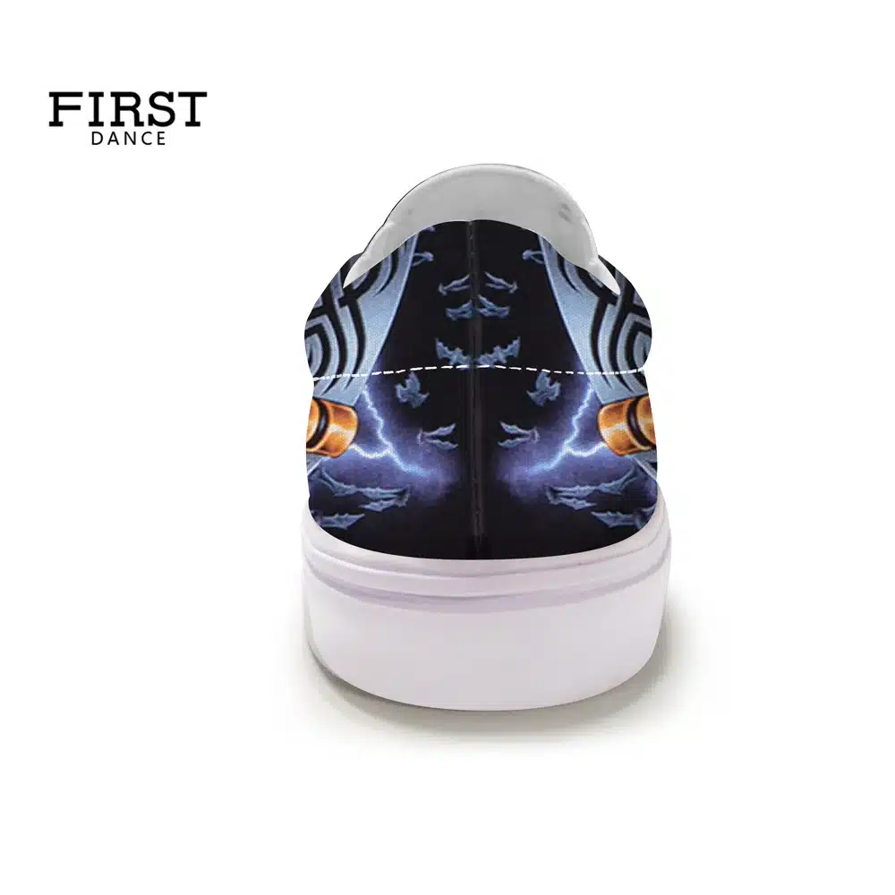 FIRST DANCE Fashion Casual Black Slip On Shoes For Men Nice Skull Printed Loafers Shoes Nice Flat-Bottomed Skull Shoes Spring 6