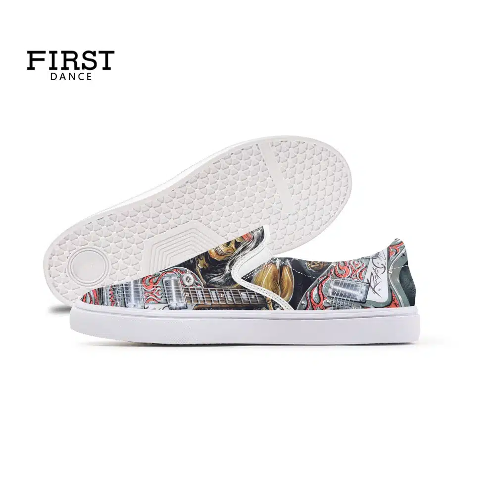 FIRST DANCE Fashion Casual Black Slip On Shoes For Men Nice Skull Printed Loafers Shoes Nice Flat-Bottomed Skull Shoes Spring 25