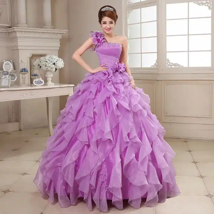 Suosikki Arrival Evening Dress Ball Gown One Shoulder Ruffle Rhinestone Evening Gown Prom Dresses Vestido De Festa Longo 2018 11