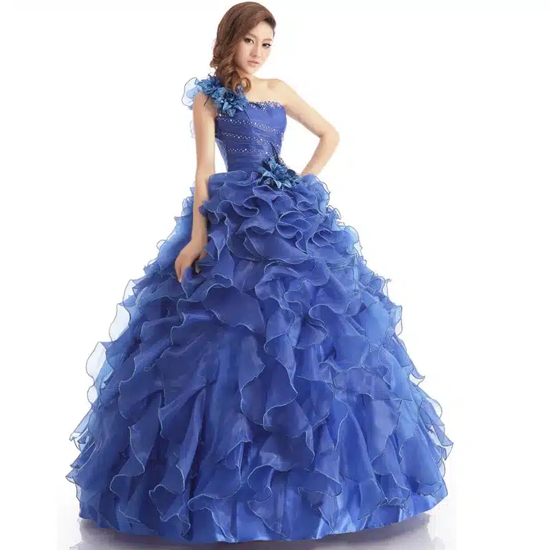 Suosikki Arrival Evening Dress Ball Gown One Shoulder Ruffle Rhinestone Evening Gown Prom Dresses Vestido De Festa Longo 2018 13