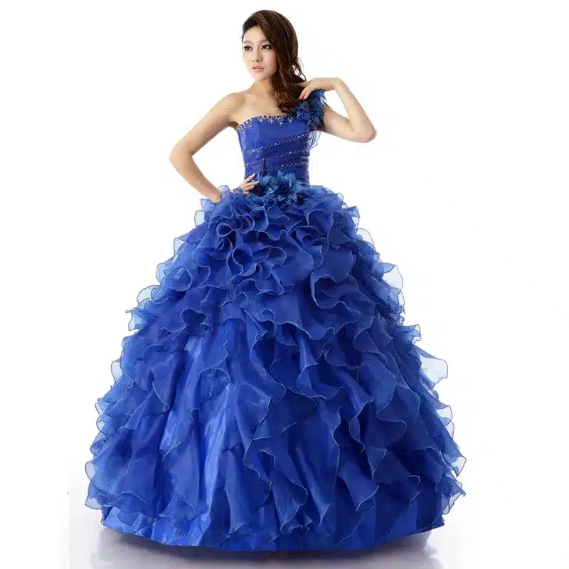 Suosikki Arrival Evening Dress Ball Gown One Shoulder Ruffle Rhinestone Evening Gown Prom Dresses Vestido De Festa Longo 2018 15