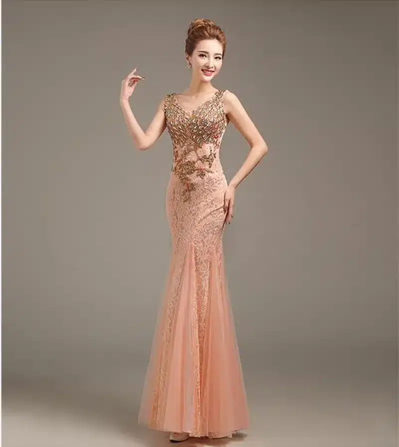Robe de soiree 2018 V-Neck Beaded Long with Appliques gowns Mermaid Evening Dresses vestido de festa prom dresses party dresses 18