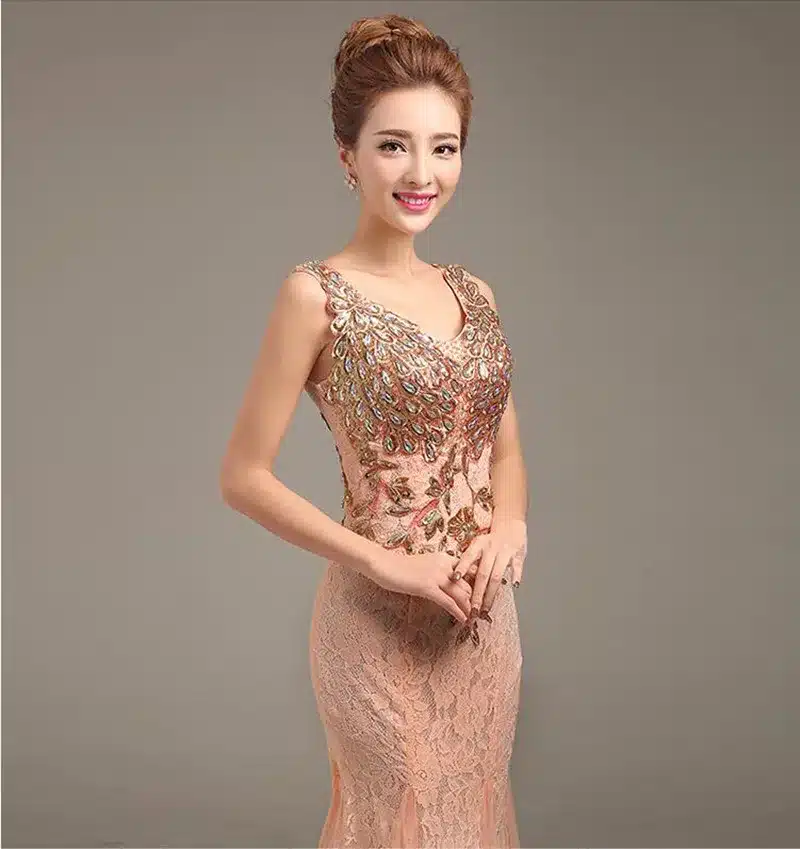 Robe de soiree 2018 V-Neck Beaded Long with Appliques gowns Mermaid Evening Dresses vestido de festa prom dresses party dresses 19