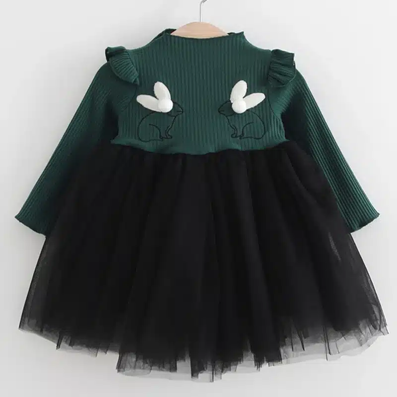 2018 New Brand Baby Dresses Long Sleeve Rabbit embroidery Party Prom Lace Bebes Girls Clothes Fashion Toddler Clothing 3