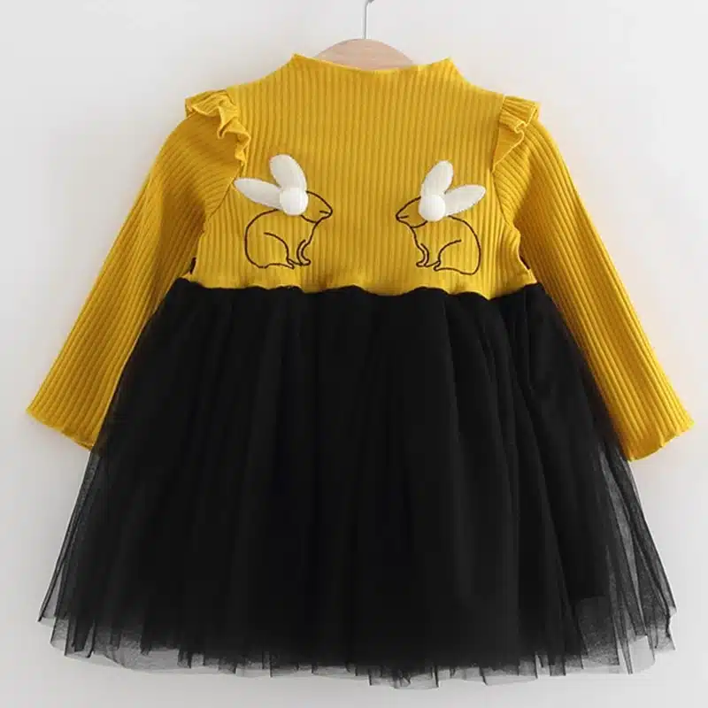 2018 New Brand Baby Dresses Long Sleeve Rabbit embroidery Party Prom Lace Bebes Girls Clothes Fashion Toddler Clothing 5