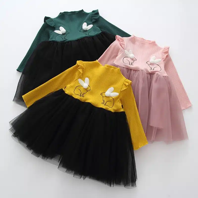 2018 New Brand Baby Dresses Long Sleeve Rabbit embroidery Party Prom Lace Bebes Girls Clothes Fashion Toddler Clothing 7