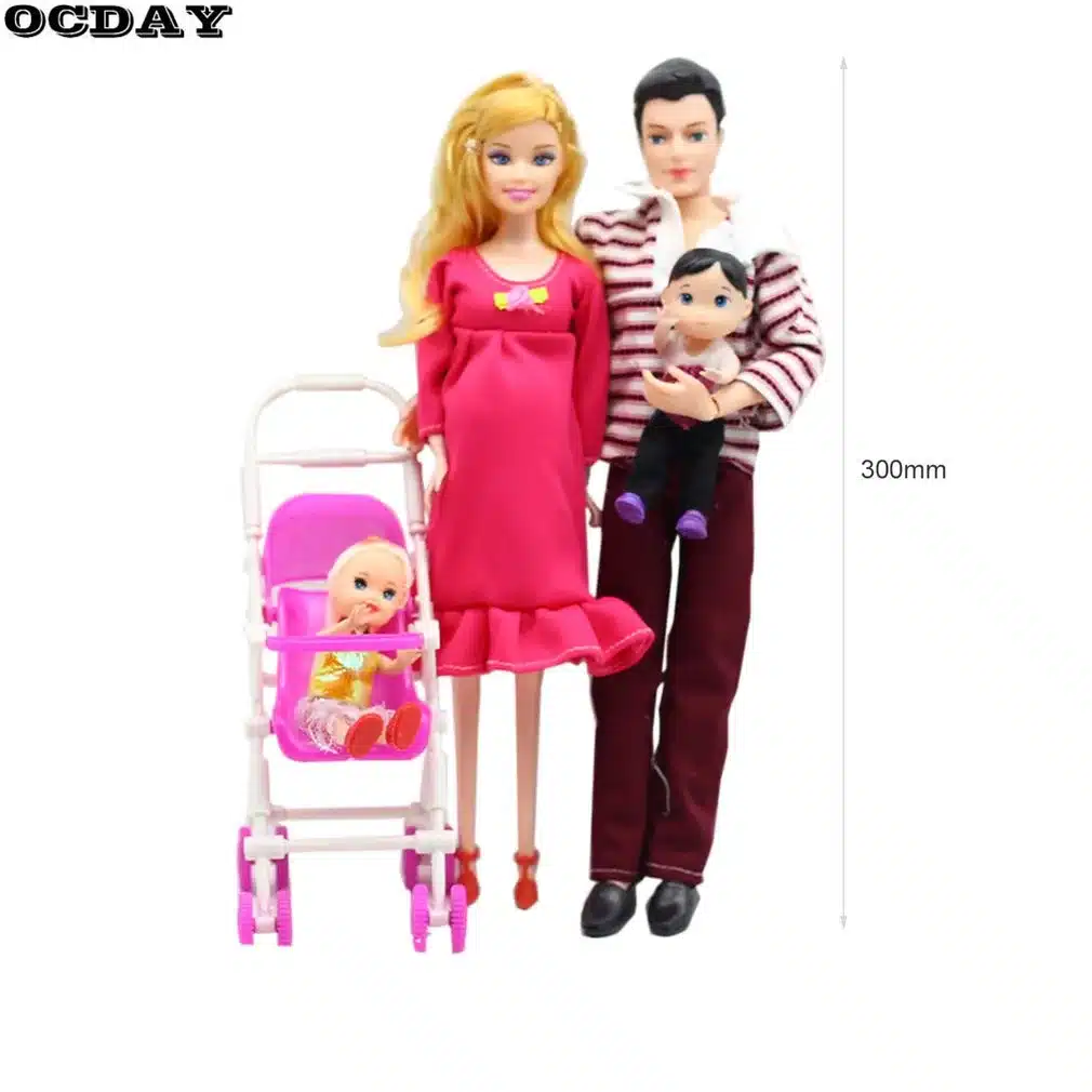 OCDAY Toys Family 5 People Dolls Suits Mom Dad 1 Little Kelly Girl And Baby Son Baby Carriage Real Pregnant Doll Gifts New Hot 11