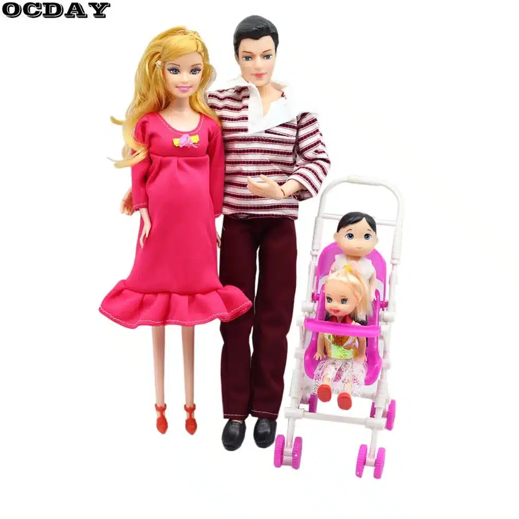 OCDAY Toys Family 5 People Dolls Suits Mom Dad 1 Little Kelly Girl And Baby Son Baby Carriage Real Pregnant Doll Gifts New Hot 13