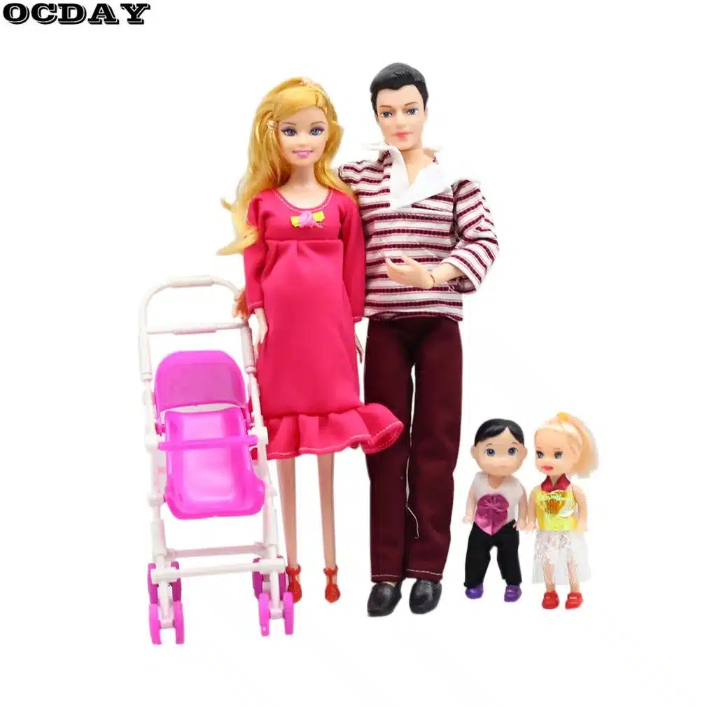 OCDAY Toys Family 5 People Dolls Suits Mom Dad 1 Little Kelly Girl And Baby Son Baby Carriage Real Pregnant Doll Gifts New Hot 14