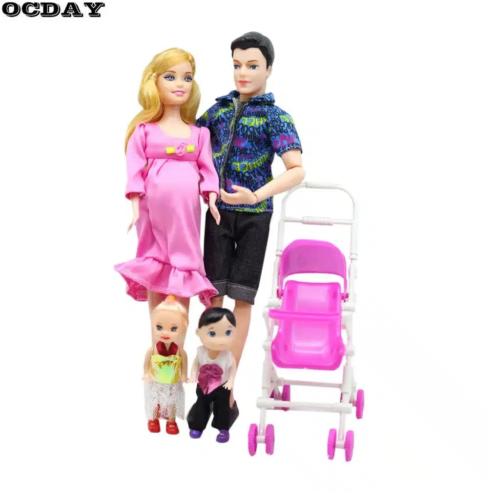 OCDAY Toys Family 5 People Dolls Suits Mom Dad 1 Little Kelly Girl And Baby Son Baby Carriage Real Pregnant Doll Gifts New Hot 15