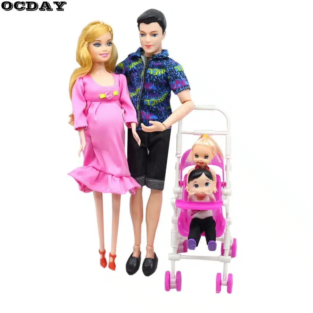 OCDAY Toys Family 5 People Dolls Suits Mom Dad 1 Little Kelly Girl And Baby Son Baby Carriage Real Pregnant Doll Gifts New Hot 16