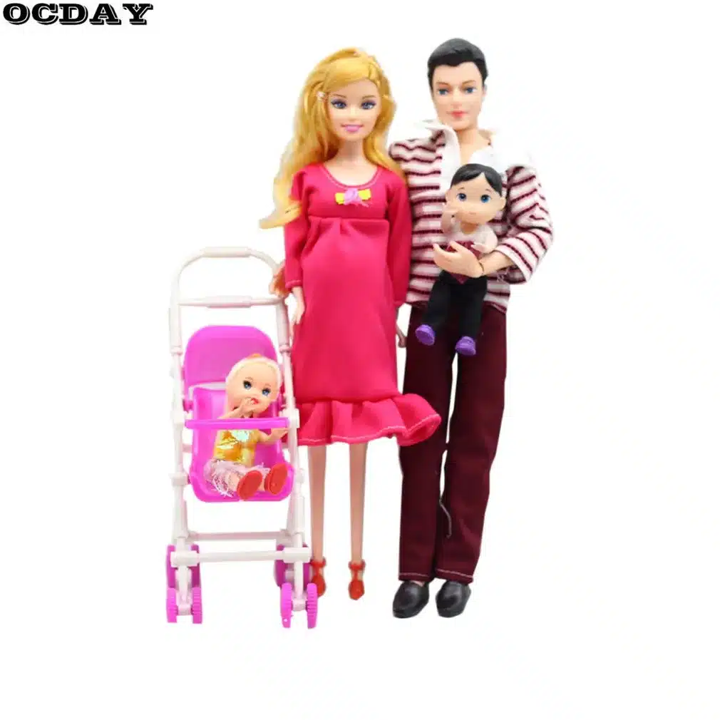 OCDAY Toys Family 5 People Dolls Suits Mom Dad 1 Little Kelly Girl And Baby Son Baby Carriage Real Pregnant Doll Gifts New Hot 17