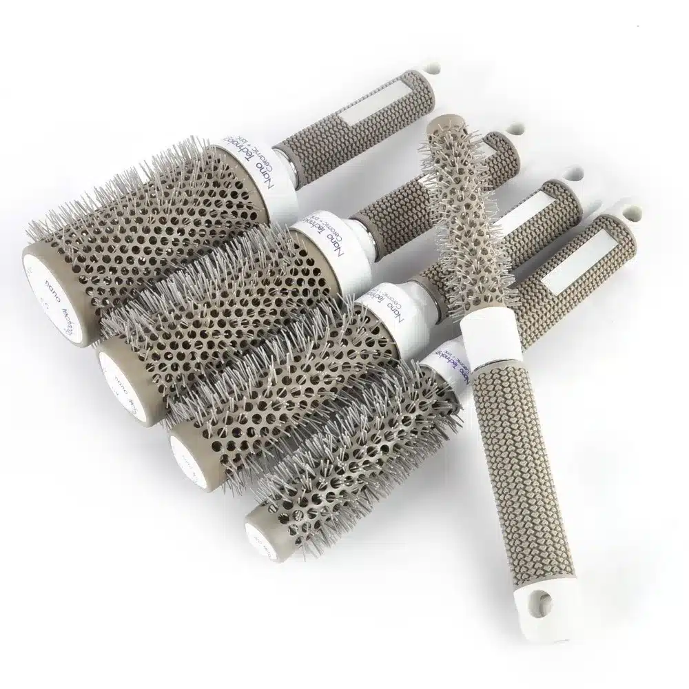 5pcs Different Sizes Gray Hairdressing Brush Tool Comb Round Barrel Curling Rubber Brush Comb Professional Barber Salon Supplies 5